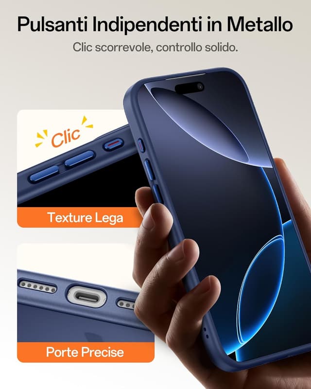 Detalle de UNBREAKcable Custodia magnetica per iPhone 16 Pro da 6,3” compatibile MagSafe, antiurto e protezione camera (blu scuro)