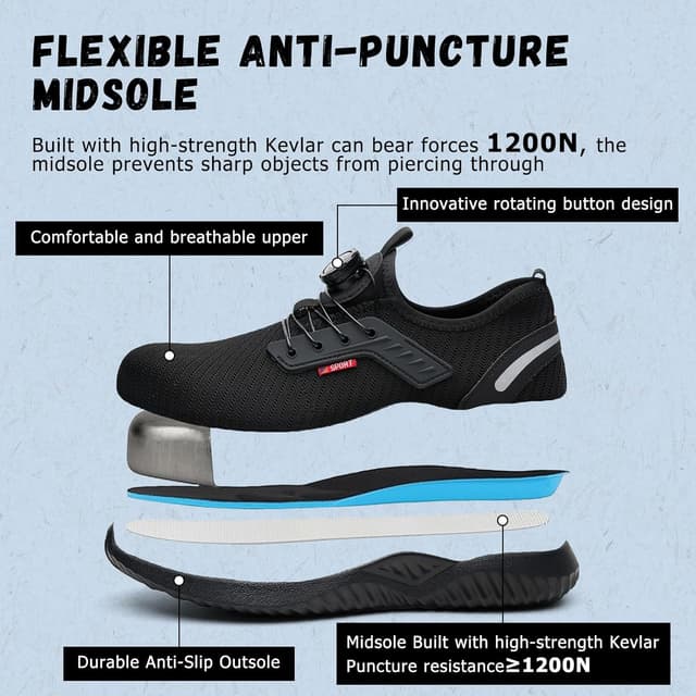 Detalle de Burlbuny lightweight work shoes with steel toe cap for men and women