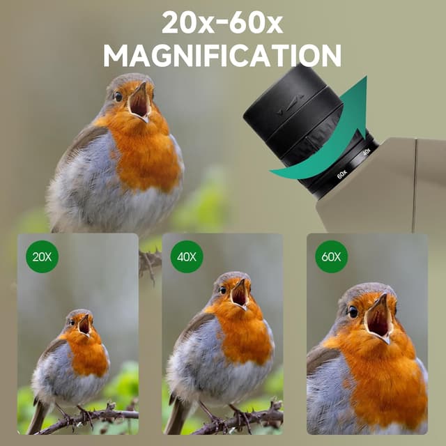 Detalle 2 de Svbony SV401 20-60x80mm HD spotting scope with dual tripod and carry bag (IPX6 waterproof, FMC optics)