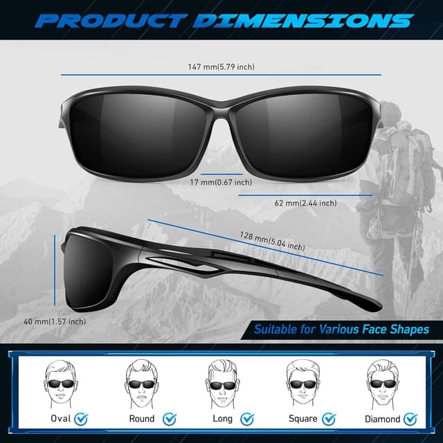 Detalle 2 de LINVO Polarised Sports Sunglasses (UV400) – wrap-around cycling, driving, fishing and running shades