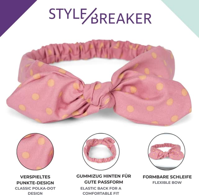 Detalle de styleBREAKER bandeau pour femmes à pois, nœud souple et cordon élastique (pin-up rockabilly) – Abricot-Beige