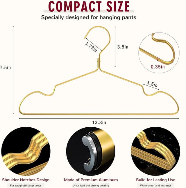 Thumbnail 2 de DOIOWN Gold Pants Hangers 12 Pack 13.3” Matte Aluminum 💼