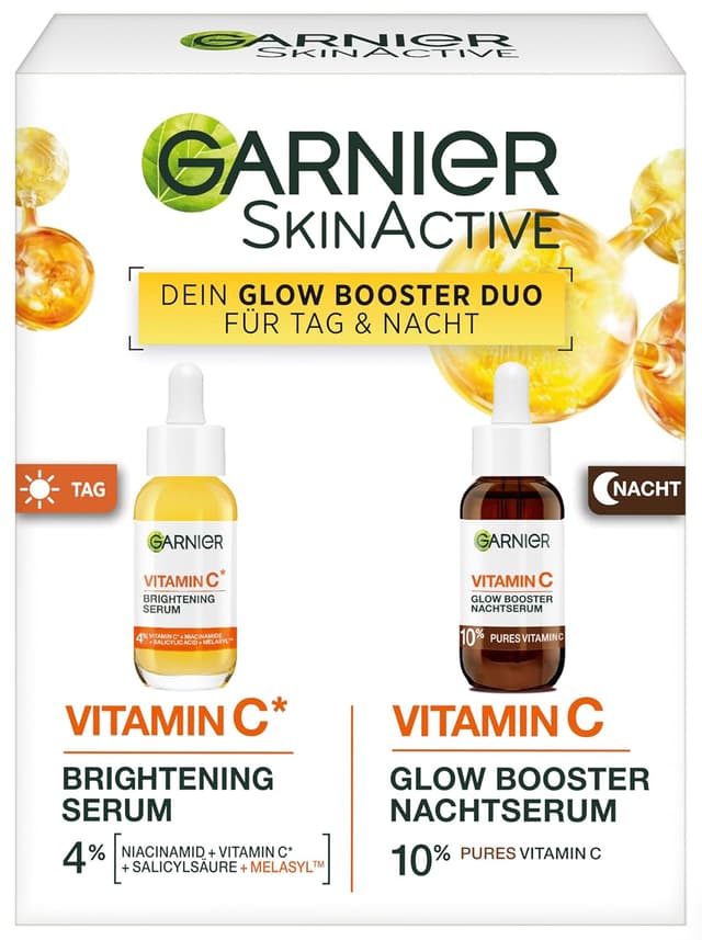 Detalle de Garnier Vitamin C Serum Set für Tag & Nacht – Anti-Pigmentflecken mit Niacinamid (4%) und Vitamin C (10%)