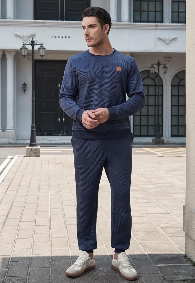 Detalle de KUYIGO Herren Trainingsanzug-Set (2-teilig) mit atmungsaktivem Sweatshirt & Jogginghose, Polyester/Elasthan – S bis 2XL