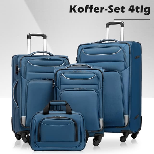 Detalle 2 de COOLIFE Koffer-Trolley & Koffer-Set 4-tlg. mit TSA-Zahlenschloss (Oxford-Stoff, 4 Rollen) + Umhängetasche – blau/silber