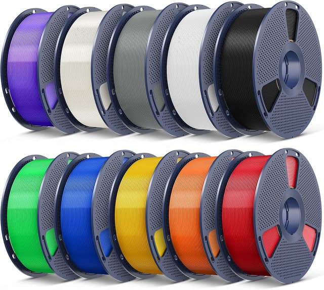 Detalle de SUNLU PLA Plus 3D Printer Filament Bundle (10x1kg, 1.75mm, Neatly Wound) — Clear + Black + White + Grey Series