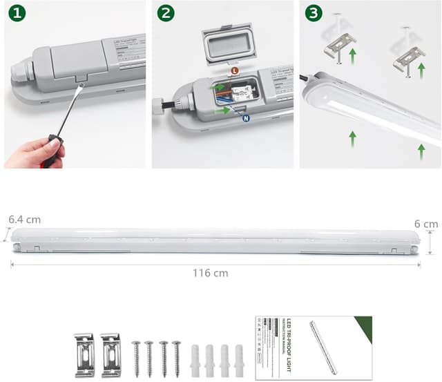 Thumbnail 6 de TONFFI Feuchtraumleuchte LED 120 cm (36 W, 4.500 lm) IP65 – kaltweiß 6000 K, verknüpfbar