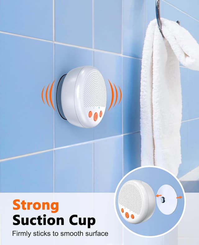 Detalle de Kunodi Shower Speaker (White) – Bluetooth waterproof portable speaker with suction cup and lanyard