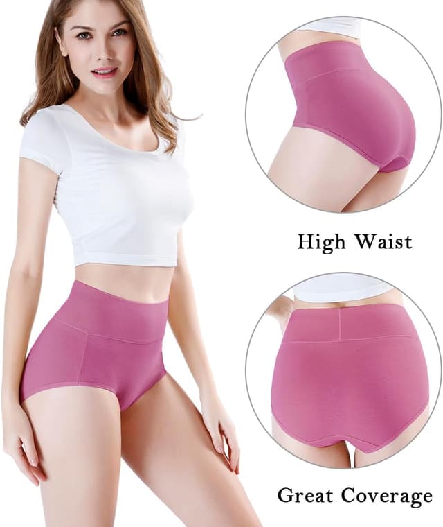 Detalle 2 de wirarpa Damen-Unterhosen aus Baumwolle im 5er-Set – High Waist Taillenslip mit weich umschlossenem Bund
