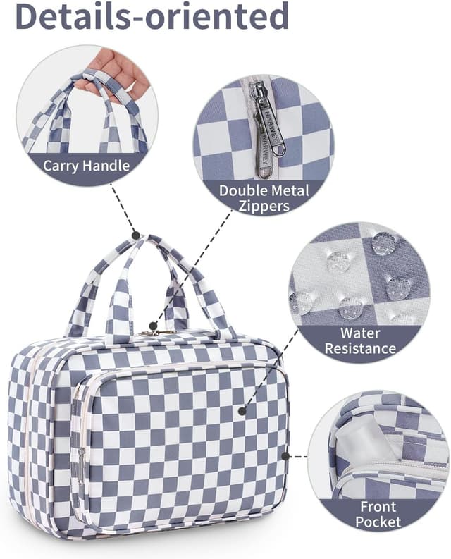 Thumbnail 6 de Narwey Checkered Hanging Travel Toiletry Bag (Medium) in Checkerboard Grayish Blue