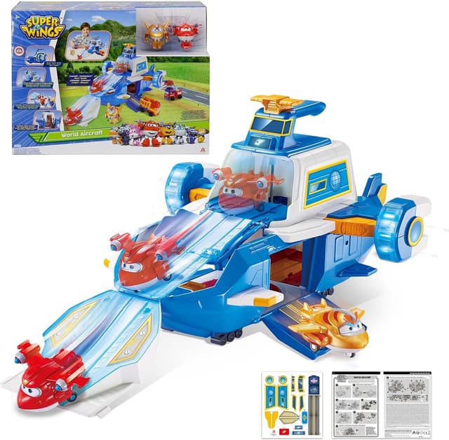 Super Wings Airport World Playset mit 2 Spielzeug-Flugzeugen und transformierbaren Transform-a-Bots-Robotern (ab 3 Jahren)