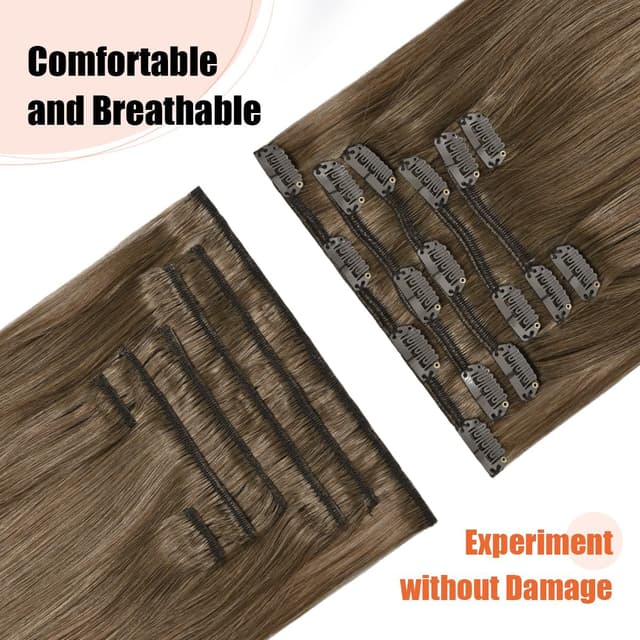 Detalle 2 de UGOTRAYS Ash Brown 15-Inch Clip-in Hair Extensions (70G, Remy, 16 Clips)