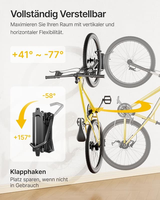 Detalle de monTEK schwenkbare Fahrrad-Wandhalterung (Rennrad bis 90 mm Reifenbreite), Wandhalterung bis 35 kg – 4er Set