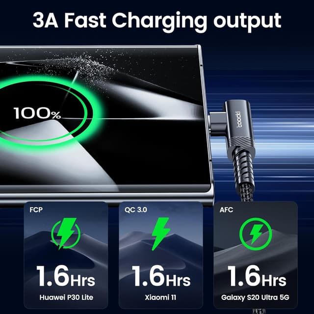Detalle de toocki USB-C-Kabel 3M 3A USB-A auf USB-C