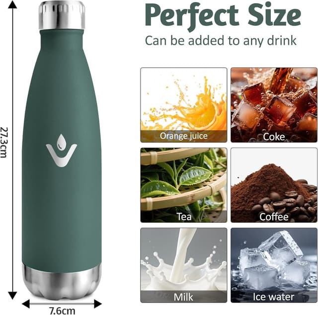 Detalle de Motswedi Borraccia Termica Bambini da 500 ml in acciaio inox 18/8 a doppia parete, verde militare