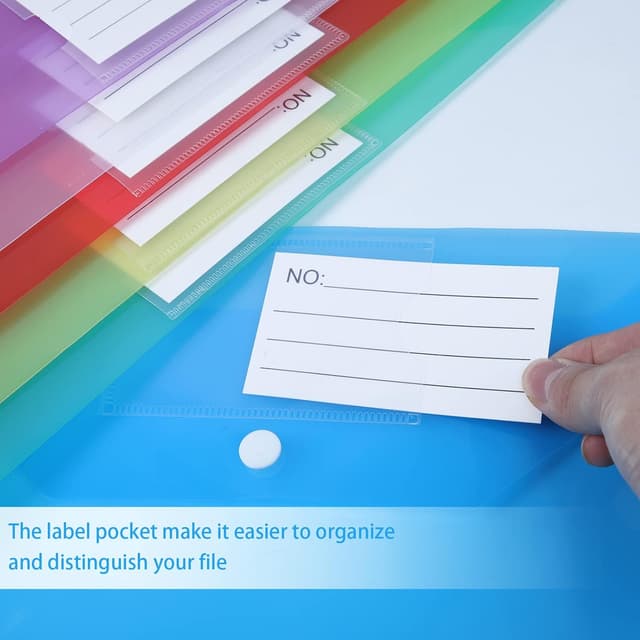 Detalle de 36-Pack A4 Plastic Wallets with Popper Buttons and Label Pocket (Assorted Colours)