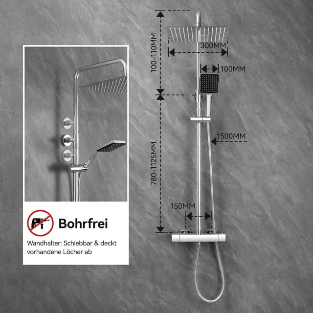 Thumbnail 5 de Auralum Thermostat Regendusche Komplettset 30 cm Dusche