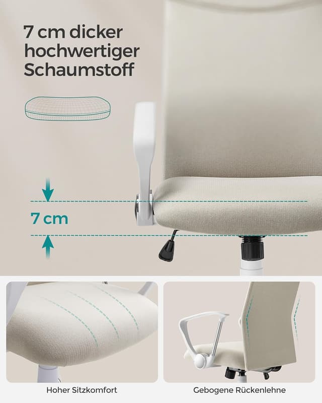 Detalle 2 de SONGMICS Bürostuhl OBN034K01: ergonomischer Drehstuhl mit S-förmiger Rückenlehne, höhenverstellbar und neigbar