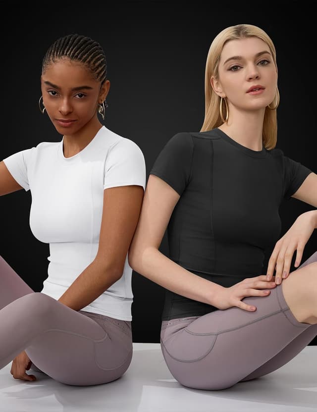 Detalle de IECCP Women’s Gym Shirts Workout Yoga Running Sports Tops – Quick-dry Short Sleeve