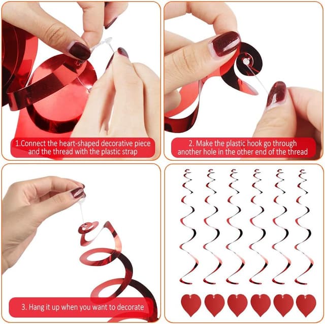 Detalle 2 de Dadabig 30 PCS Hanging Heart Swirls – Red Heart Spiral Garland for Valentines, Weddings, Parties & more
