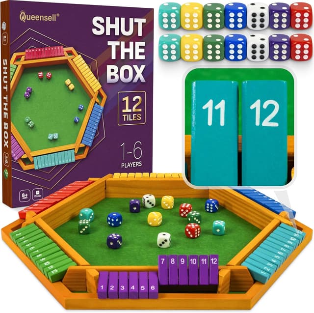 Detalle de Queensell Color Shut the Box Game Wooden Board (16-Inch) for 1–6 Players