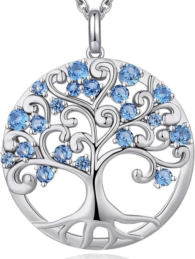 Detalle de jiamiaoi Weißgold-plattierter Baum-des-Lebens-Anhänger mit Kette und Zirkonia