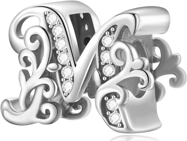 Detalle de FLUFLO Charm Anhänger „Buchstabe A–Z“ aus 925 Sterling Silber mit Zirkonia – für Pandora & europäische Armbänder
