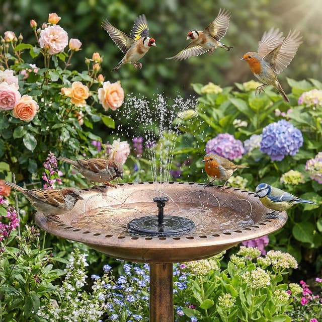 Detalle de Solar Springbrunnen für Außen mit 1,5 W, 6 Sprüh-Effekten und 4 Stützstangen – für Garten, Teich & Vogelbad