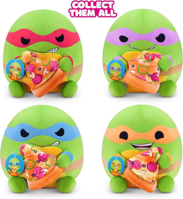 Detalle 2 de Snackles 35 cm Plush Teenage Mutant Ninja Turtles Edition by ZURU (Michelangelo) with pizza snack accessory
