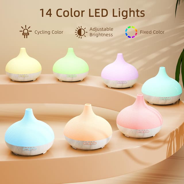 Detalle de ASAKUKI Diffusor 300 ml für Duftöle mit Ultraschall, 7-farbigem LED-Licht und Automatikschutz