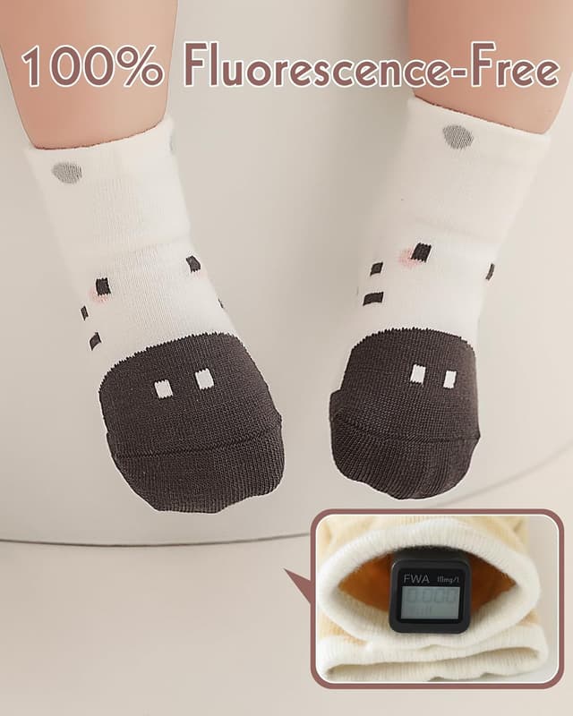 Detalle de Kyopp 5/10 Paar Baby-Socken mit ABS-Noppen und Tiermotiven (Crew Socks, Baumwolle)