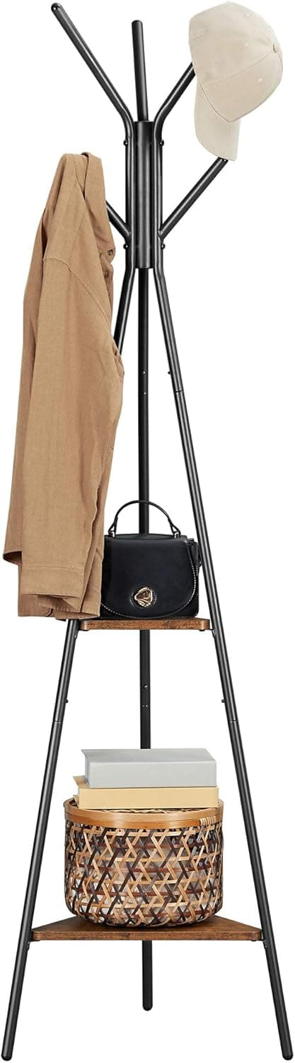 Detalle de VASAGLE Appendiabiti da terra RCR16BXV1 in stile industriale, con 6 ganci e 2 ripiani