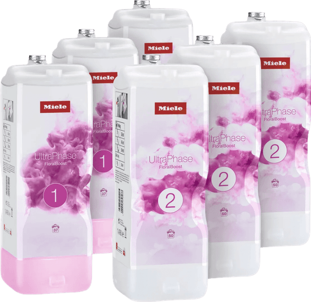 Detalle de Miele UltraPhase FloralBoost Set (Halbjahrespackung) für TwinDos – 6 Flakons UltraPhase 1 & 2