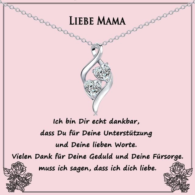 Detalle de USEEDOVIA Herz Halskette mit Doppelherz-Anhänger (Zirkonia) – Geschenk für Mama, Oma, Schwester & beste Freundin