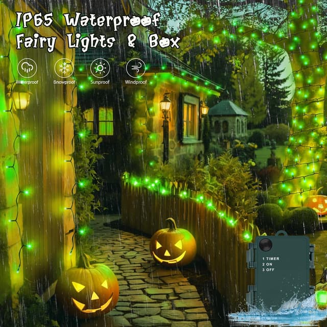 Detalle de Gcstnn Battery Fairy Lights (5m / 50 LEDs) with 6h Timer, IP65 Waterproof – Green cable for Halloween decor