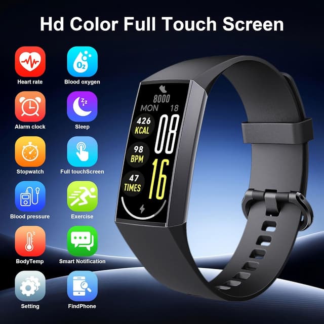 Detalle de Jimhaby Fitness Tracker Smartwatch with 1.13" AMOLED Display, Heart Rate & Sleep Tracking, IP68 (Black)