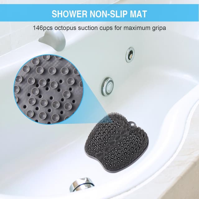 Detalle de BESKAR XL Large Foot Scrubber Mat for Shower — Non-Slip Suction-Cup Foot Cleaner & Massager