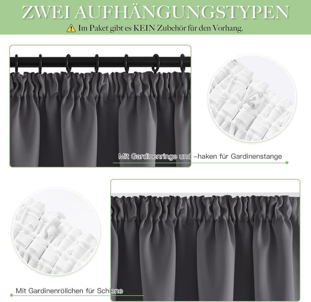Detalle de KGORGE Thermovorhang mit Kräuselband (Blackout) Blickdicht 240 x 140 cm, grau – 2er-Set