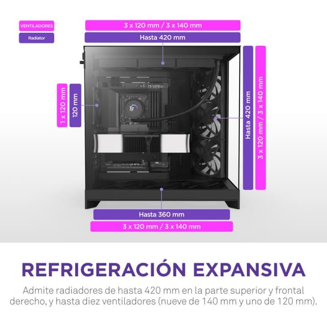 Thumbnail 2 de NZXT H9 Flow Malla y vidrio templado, 3x140mm