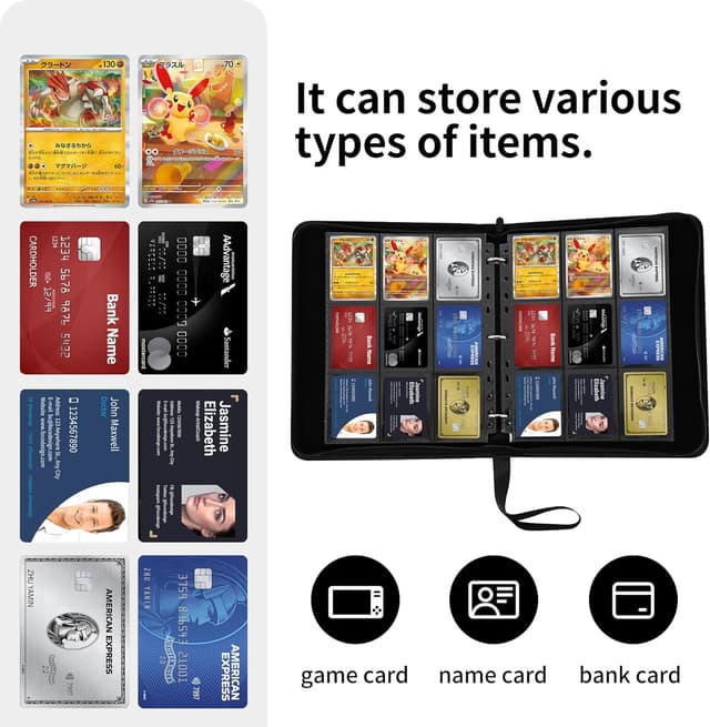 Thumbnail 6 de Raccoglitore Carte Pokémon con 50 pagine doppia faccia e capacità fino a 900 carte (album in pelle PU impermeabile)