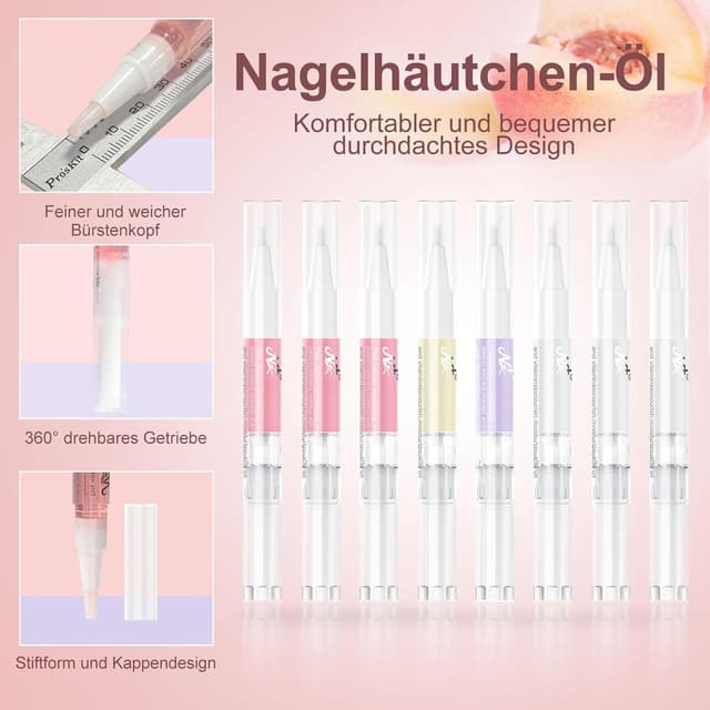 Detalle de AISEELY Nagelöl Stift (Cuticle Oil) – Set mit 8 Nagelhaut-Ölstiften für gepflegte, weniger trockene Nägel