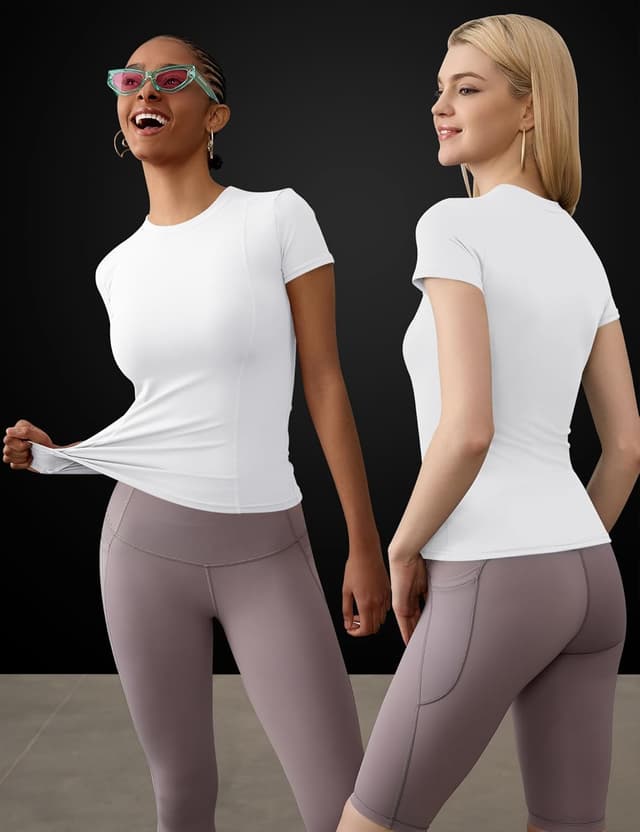 Detalle de IECCP Women’s Gym Shirts Workout, Yoga & Running Sports Tops (Quick-dry, Short Sleeve)