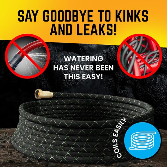 Detalle de PowerFlow Garden Hose (Non-Expandable) 25 Feet Stainless Steel Metal Water Hose + Bonus 10-Way Spray Nozzle