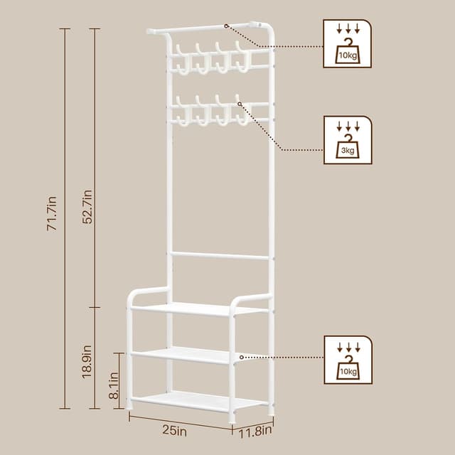 Detalle de Innotic Appendiabiti con scarpiera e 3 livelli d’appoggio (16 ganci rimovibili) bianco