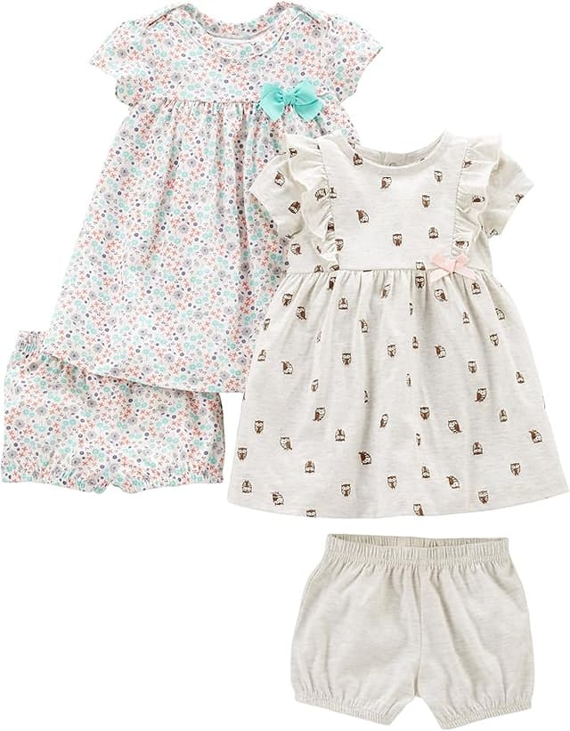 Thumbnail 4 de Simple Joys by Carter's conjuntos de vestidos bebé niña 0 meses gris oso rosa elefante, pack 2