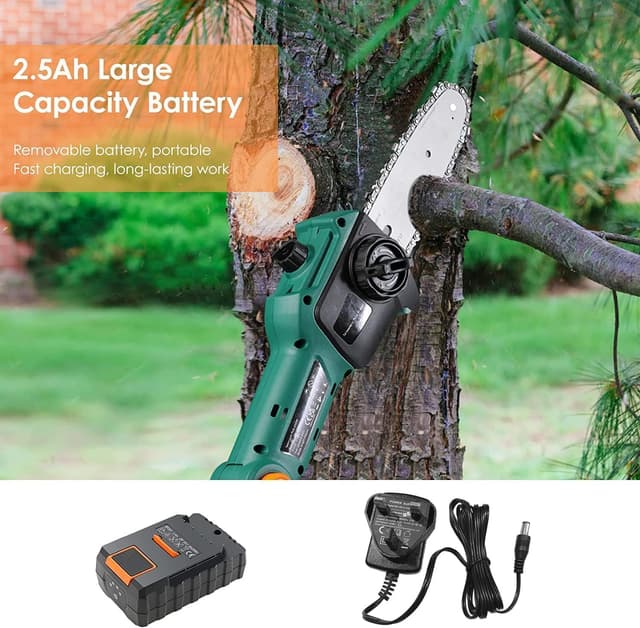 Detalle 2 de Cordless Pole Pruner 20V Li-ion Telescopic Pole Saw with 2.5Ah Battery, 200mm Blade and 5m/s Chain Speed