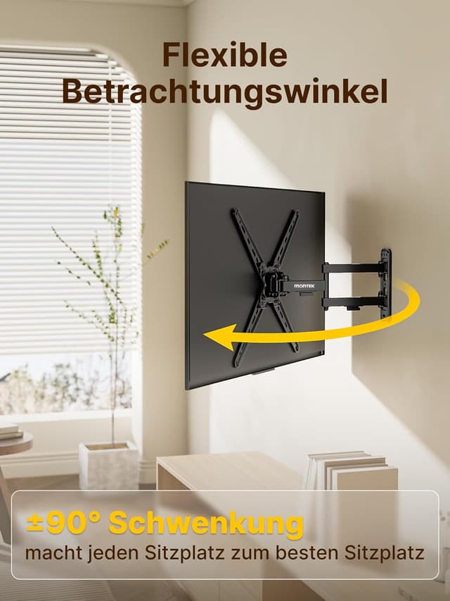 Detalle de monTEK TV Wandhalterung für 13–55 Zoll Flach & Curved bis 25 kg, schwenk-/neigbar, ausziehbar, VESA bis 400×400