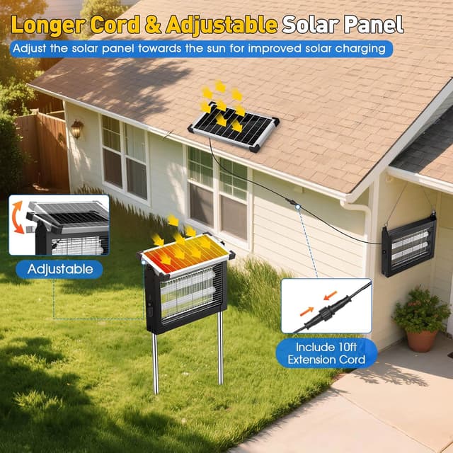 Detalle de Solar Bug Zapper Outdoor (4500V) by Newly Upgraded — Cordless Rechargeable Solar Mosquito Zapper, IP66 Waterproof