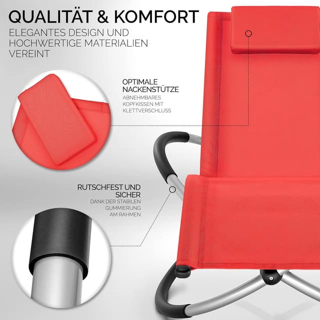 Detalle 2 de tillvex Relaxliege Gartenliege (Liegestuhl wetterfest, Schwungliege) bis 180 kg, atmungsaktiv – Rot