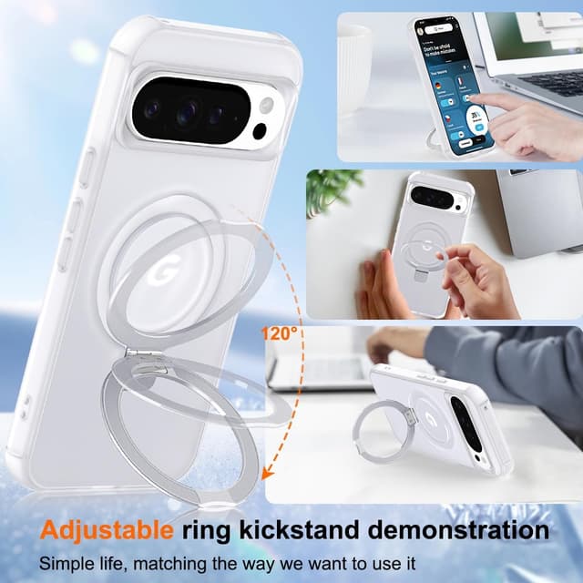 Detalle 2 de CHAOFEnG Magnetic Case with Ring Stand for Google Pixel 10 / Pixel 10 Pro (White)